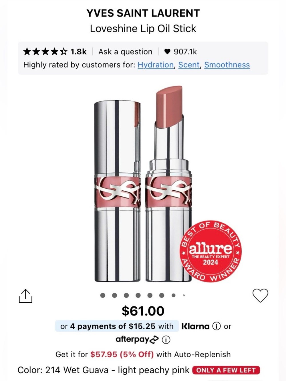 YVES SAINT LAURENT Loveshine Lip Oil Stick in 214